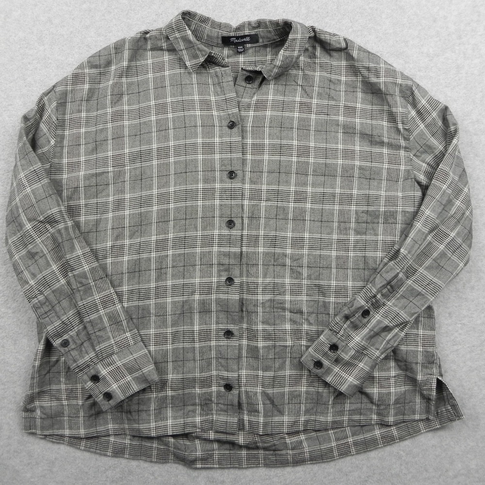 Madewell Shirt Top Womens XXS Casual Collared Button Up Gray Plaid Long Sleeve